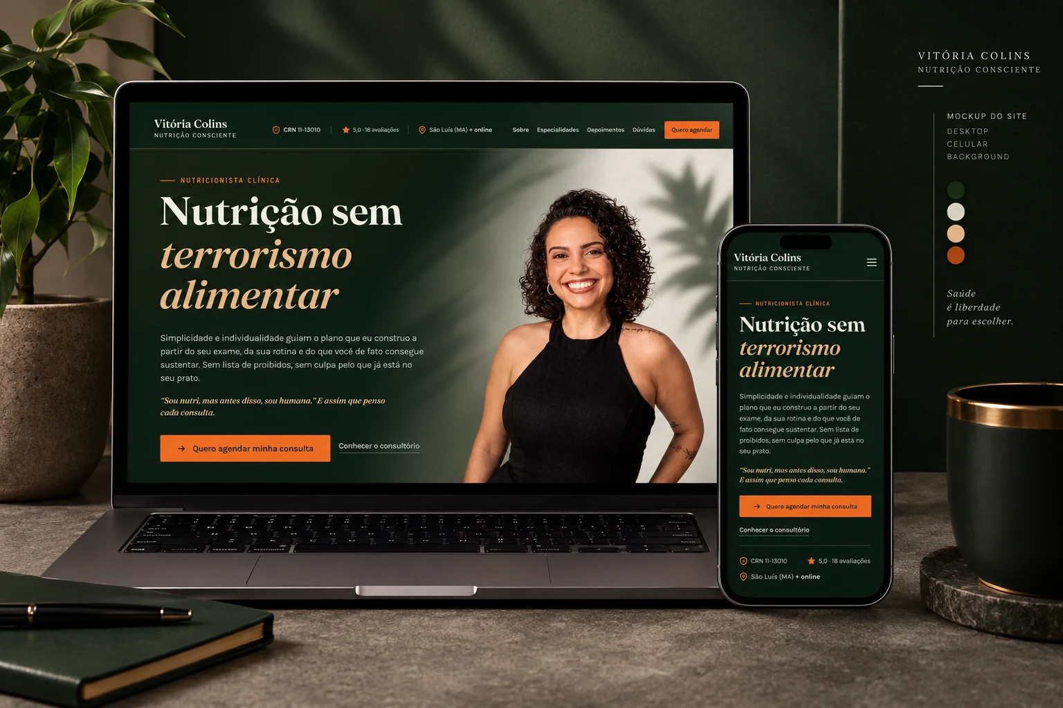 Site da nutricionista Vitória Colins em São Luís (MA) — cliente real · Online Já