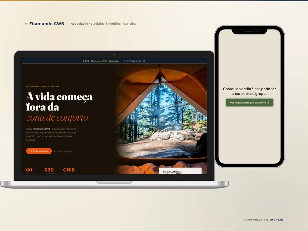 Site lifestyle para associação em Curitiba e região — demo · Online Já