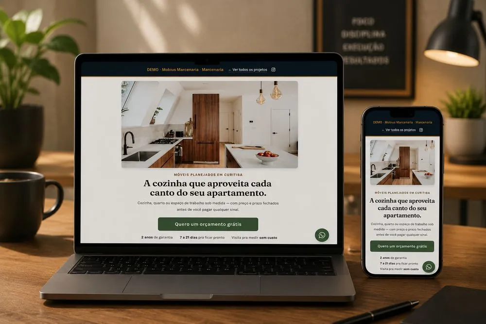 Site para marcenaria em Curitiba e região — demo Mobius Marcenaria · Online Já