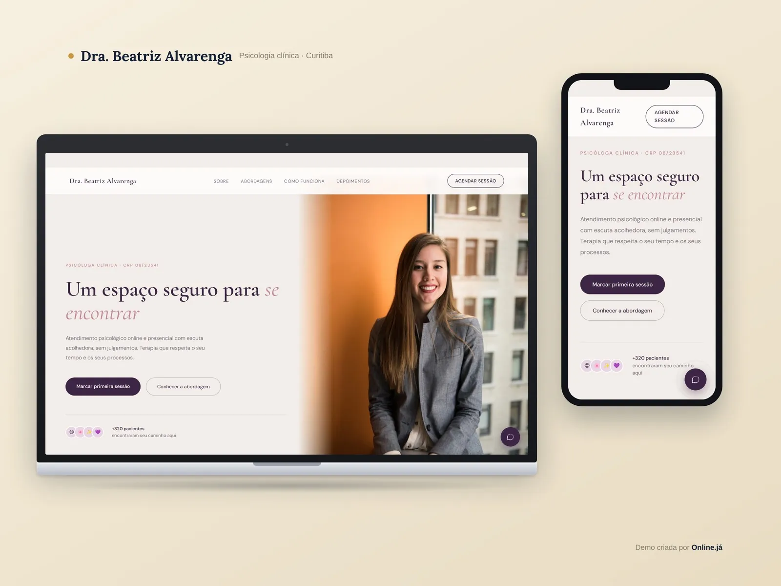 Site para psicóloga em Curitiba e região — demo · Online Já