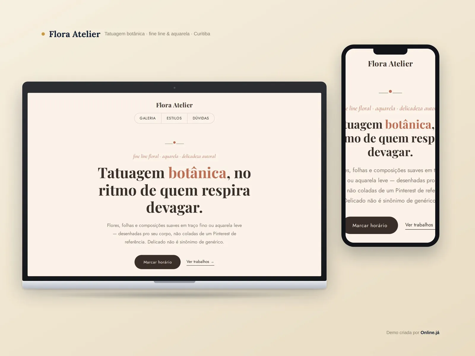 Site para tatuagem botânica em Curitiba — demo Flora Atelier · Online Já