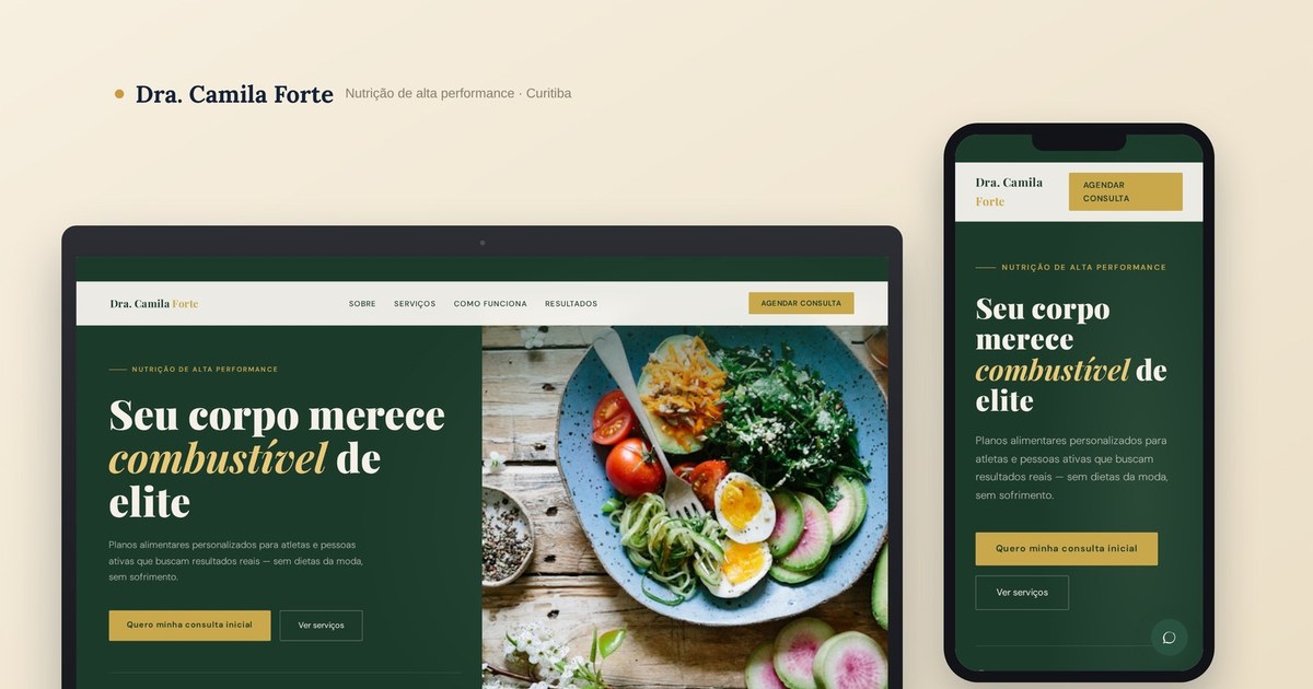 Dra. Camila Forte — mockup real do site · Online Já