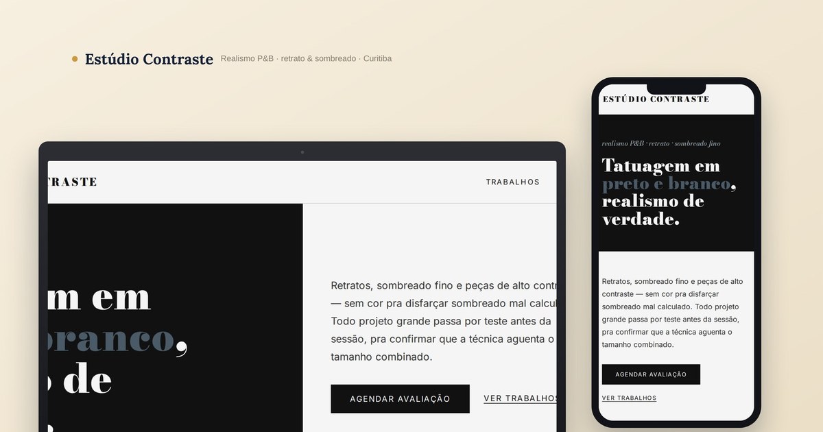 Estúdio Contraste — mockup real do site · Online Já