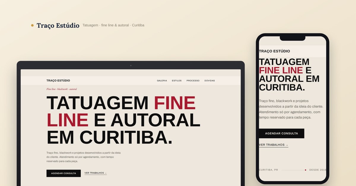 Traço Estúdio — mockup real do site · Online Já